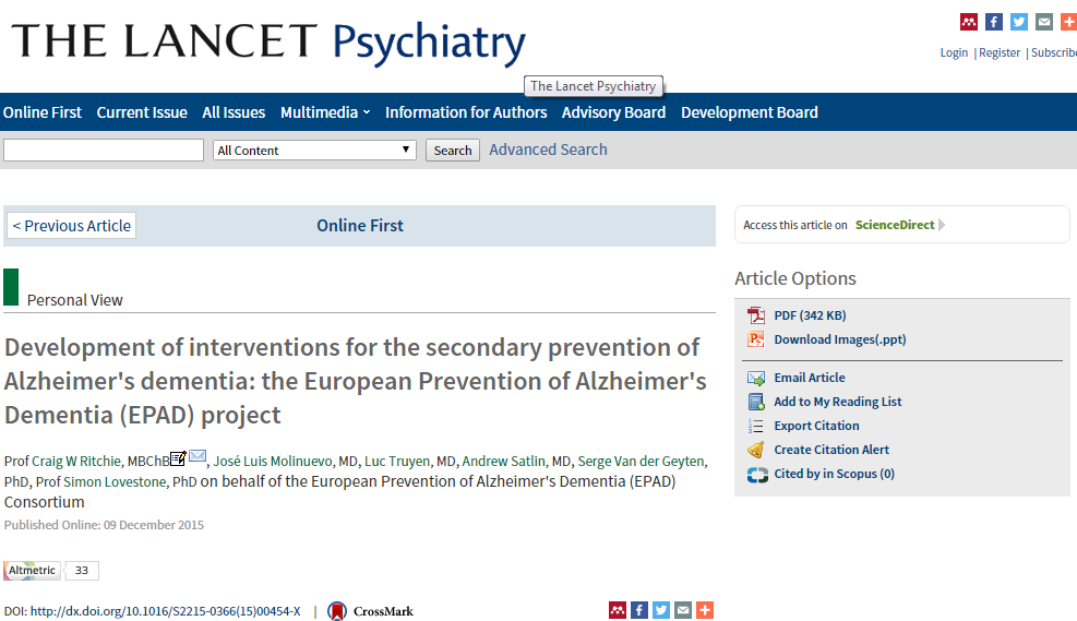 Snapshot EPAD paper - The Lancet Psychiatry